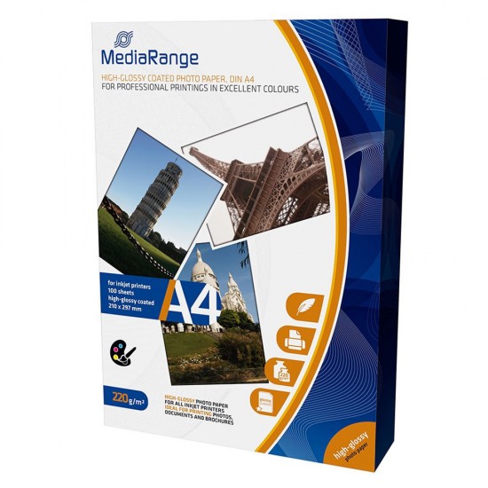 MediaRange High-Glossy 220g/m² Α4 Φωτογραφικό Χαρτί Inkjet Εκτυπωτές 100 Φύλλα
